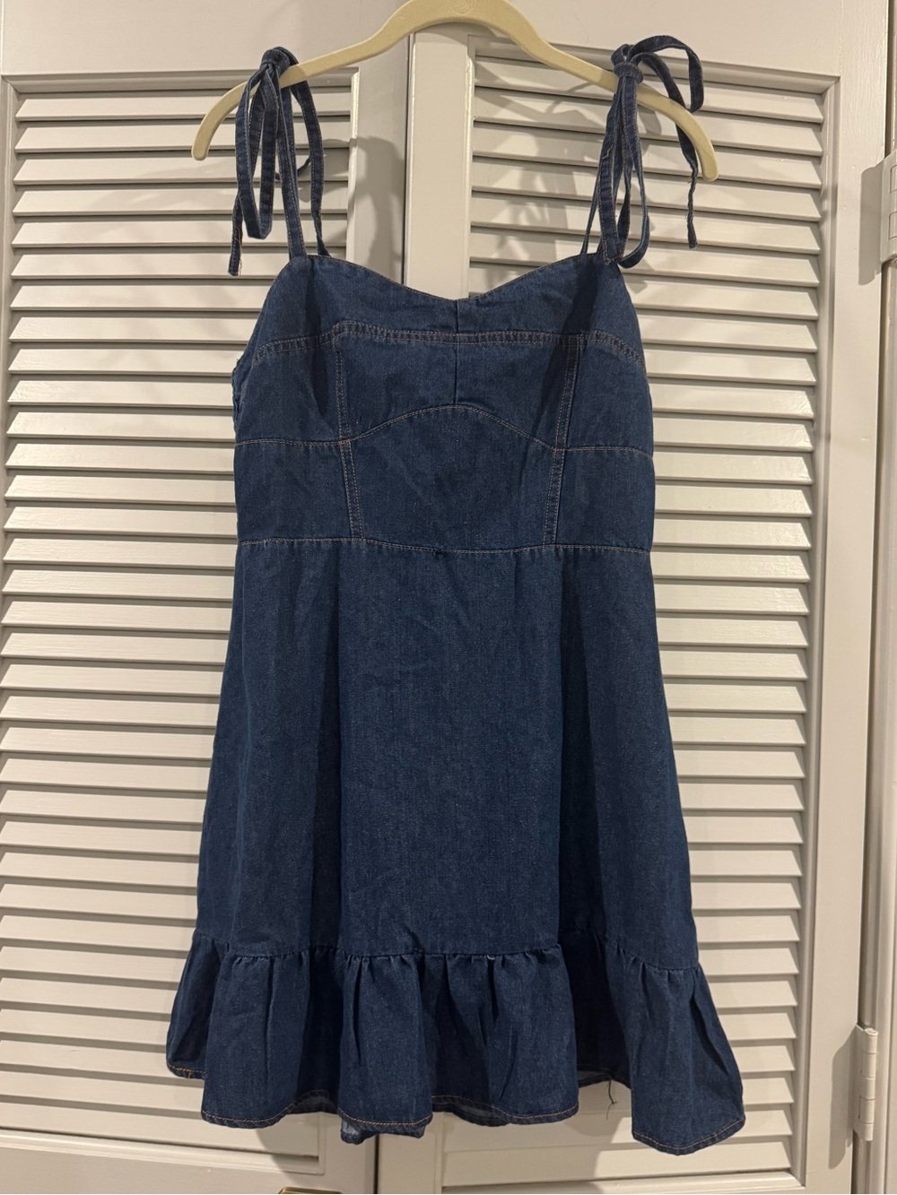 Day & Moon Sleeveless Dark Blue Denim Tie-Shoulder Mini Dress